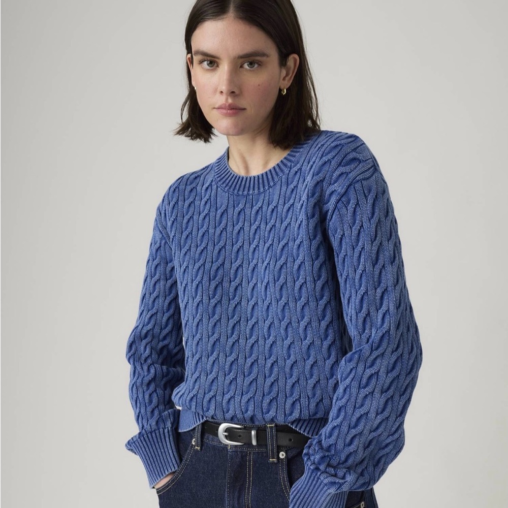 Levi’s Boyfriend Cable Knit Crewneck Sweater - Blue